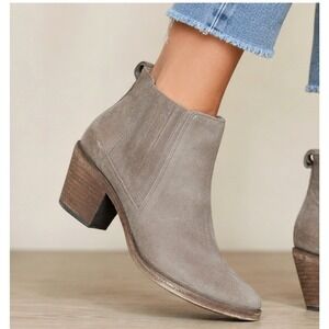 Frye Gray Suede Ankle Boots Western Taupe Zipper Block Heel Fall Women's size 11